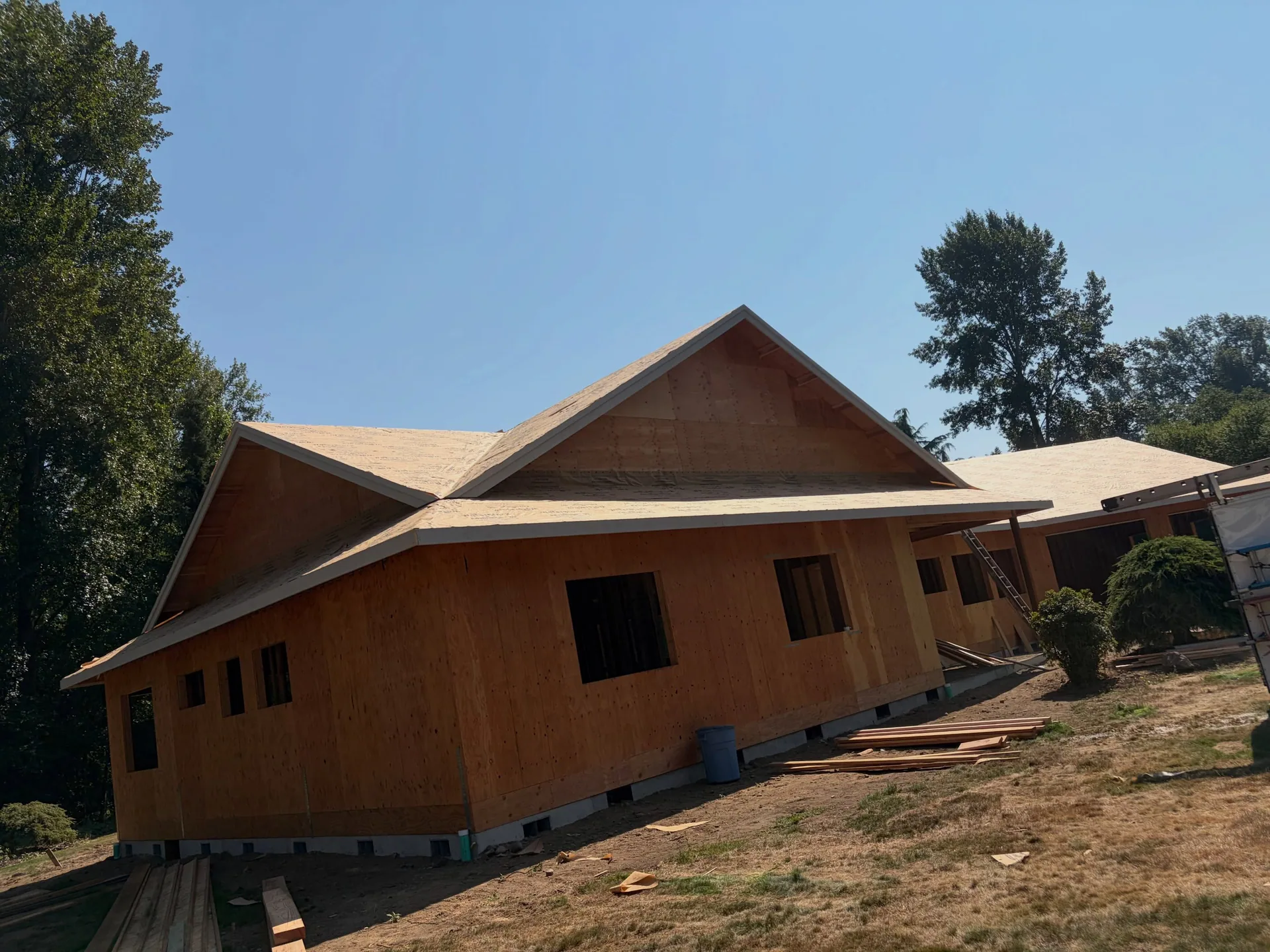Osb sheathed roof gables custom home build