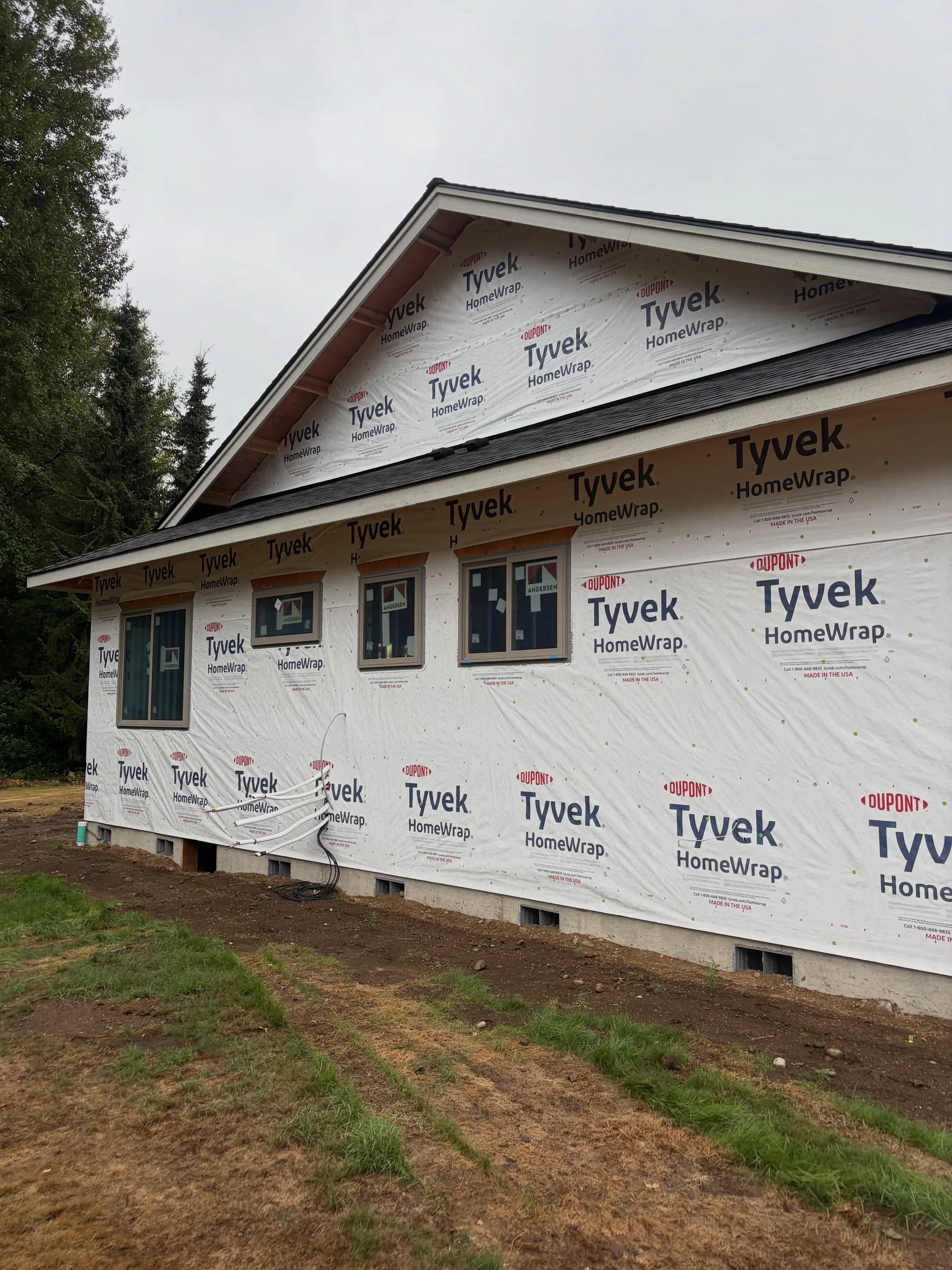 Tyvek homewrap new home exterior
