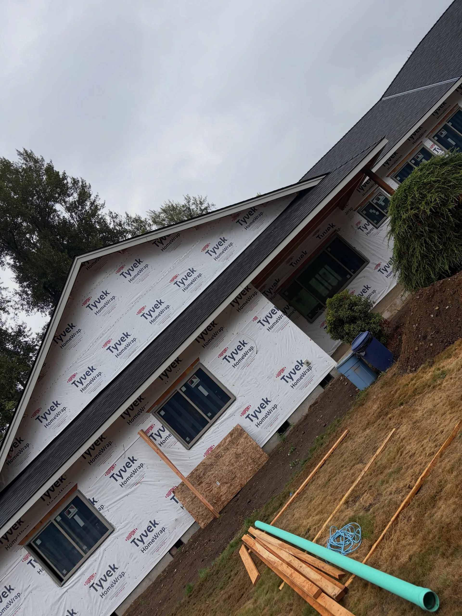 Tyvek wrapped home addition roofline